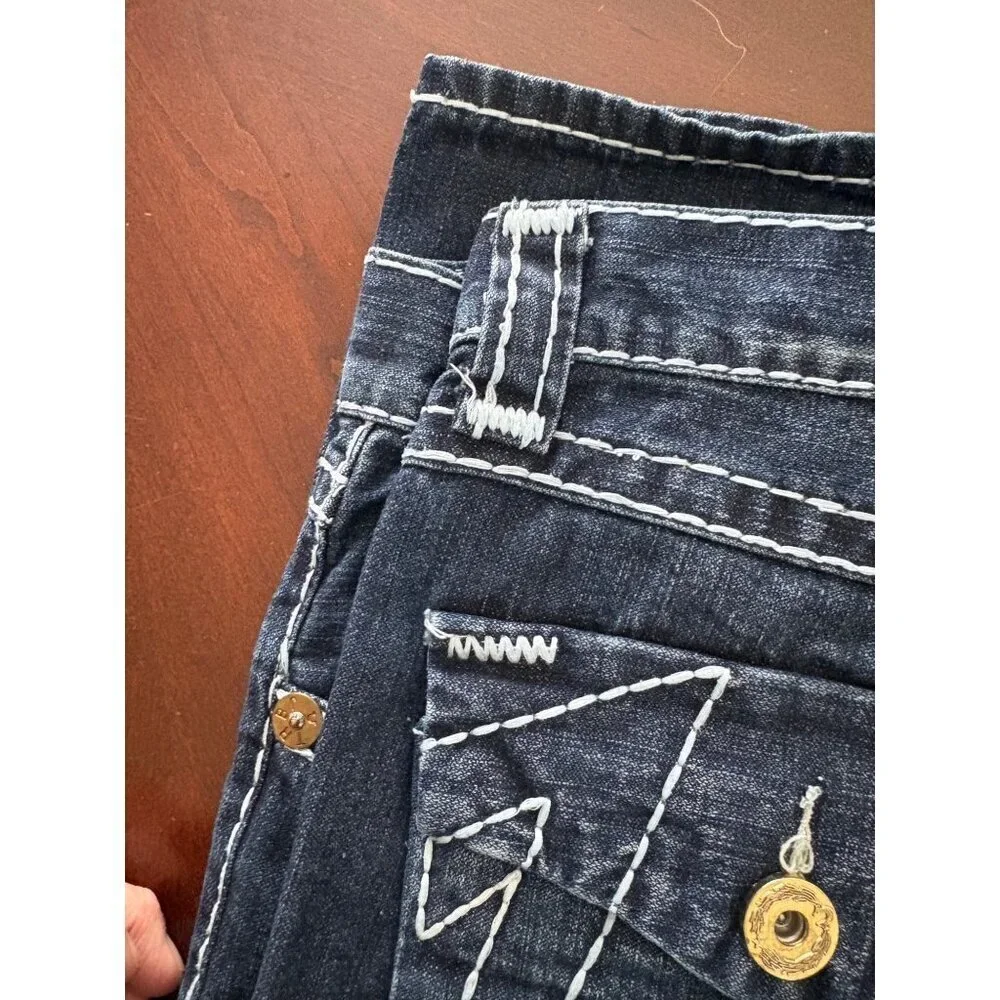 True Religion Y2K Super T World Tour Big Horseshoe Flap Jeans Dark Wash 36 x 33